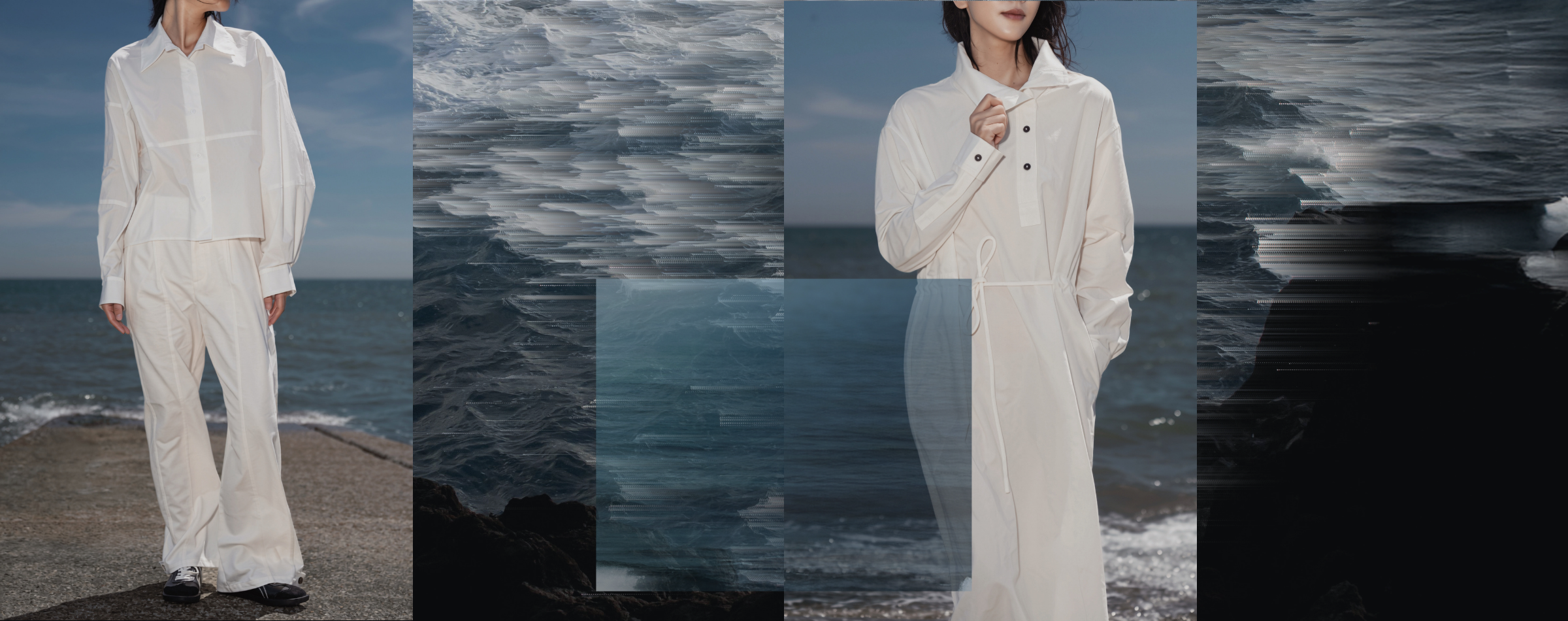 XXLSMILE seasonal minimal summer womenswear in cotton, linen and Tencel, lightweight silhouettes for warm-weather dressing in a minimalist coastal setting.
